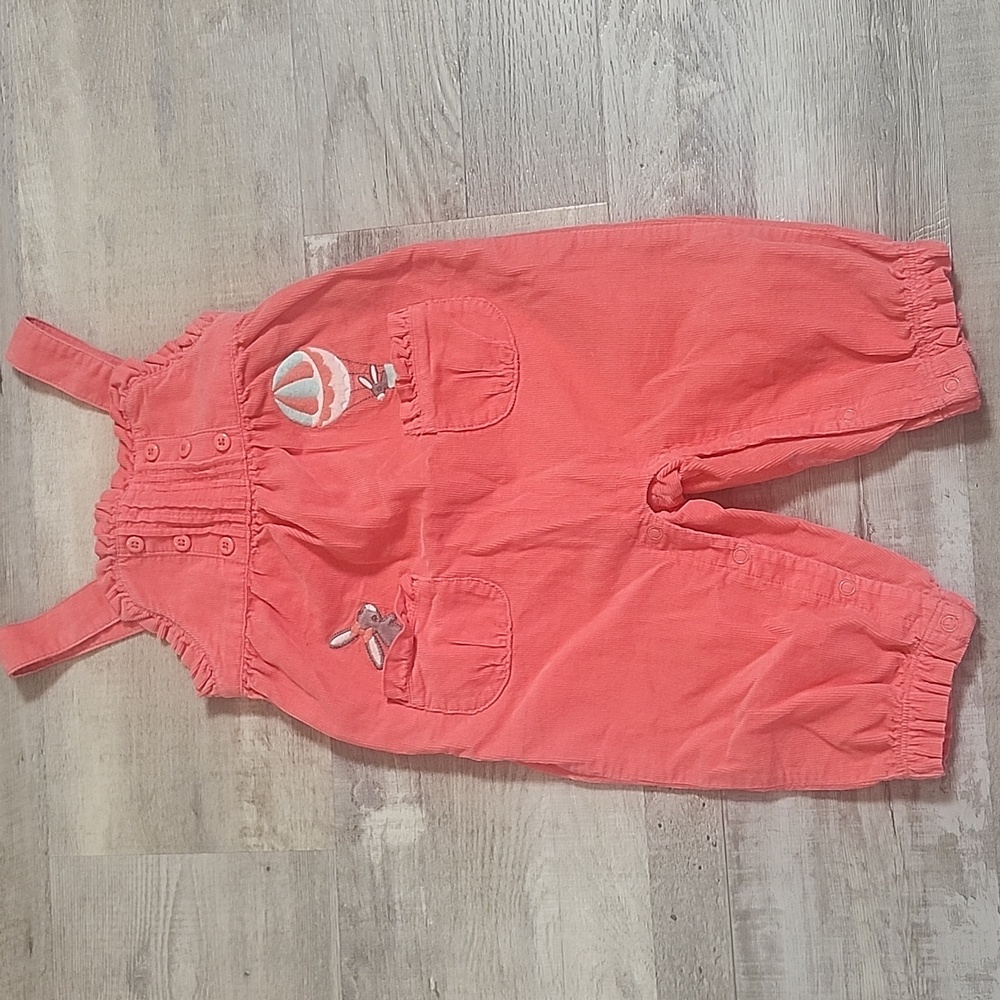 Girls Gymboree Coral Cordoury Bunny Overalls 6-12 Months
